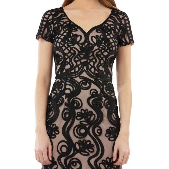 New! JS COLLECTIONS Women's Soutache Embroidery Sheath Dress Size 10 Black/Nude - Picture 5 of 6